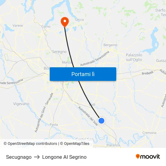 Secugnago to Longone Al Segrino map