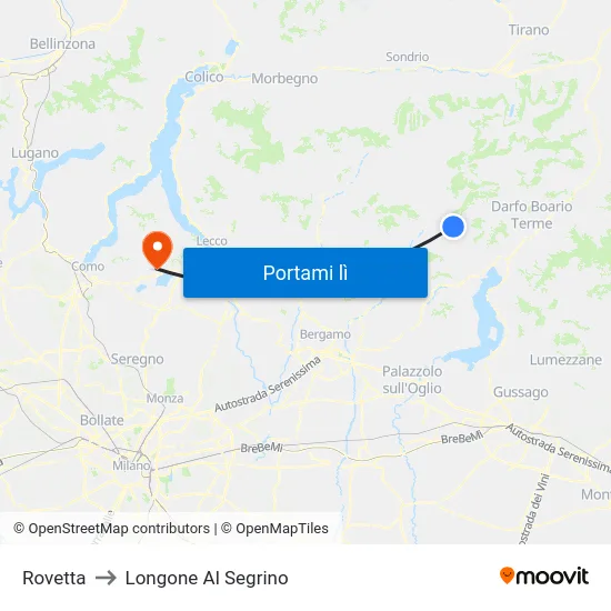 Rovetta to Longone Al Segrino map