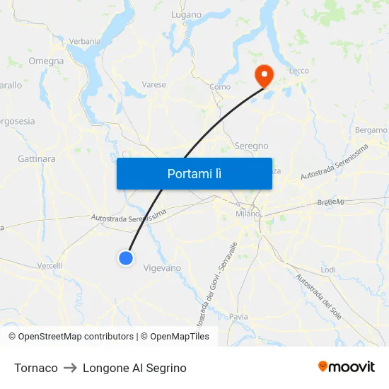 Tornaco to Longone Al Segrino map