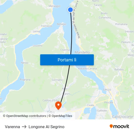 Varenna to Longone Al Segrino map
