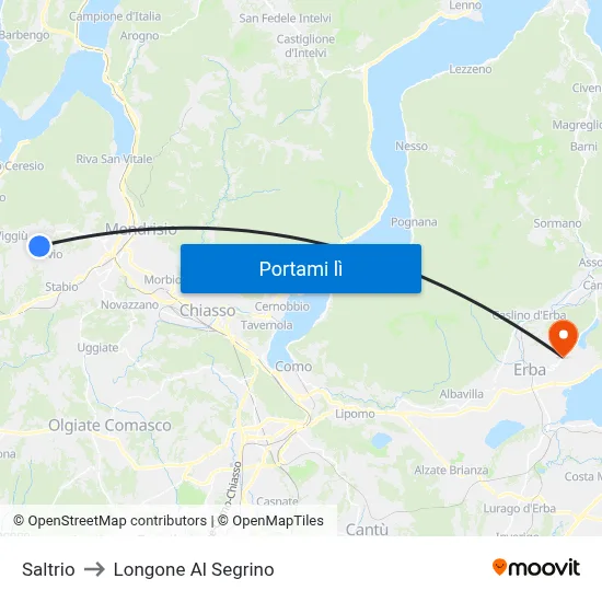 Saltrio to Longone Al Segrino map