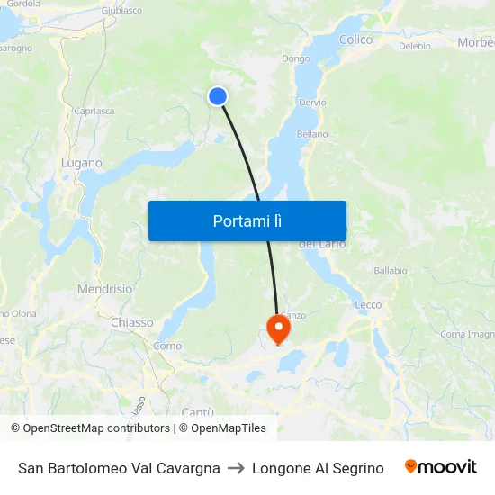 San Bartolomeo Val Cavargna to Longone Al Segrino map