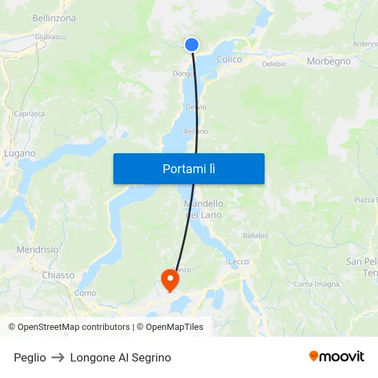 Peglio to Longone Al Segrino map