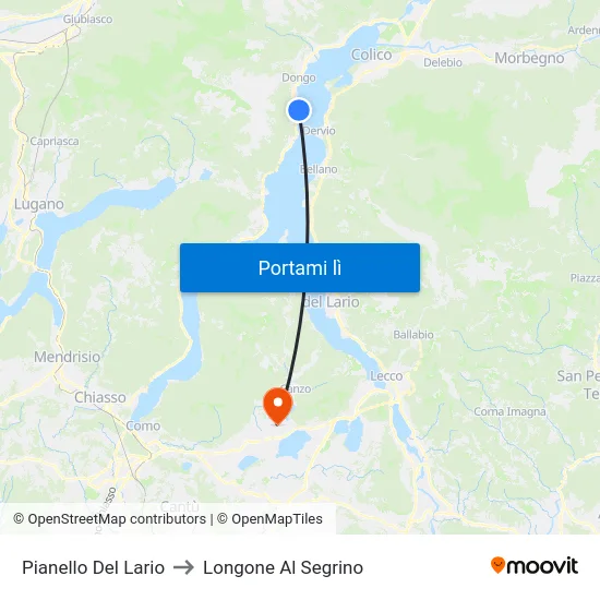 Pianello Del Lario to Longone Al Segrino map