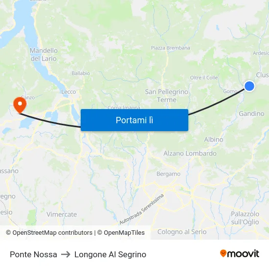 Ponte Nossa to Longone Al Segrino map