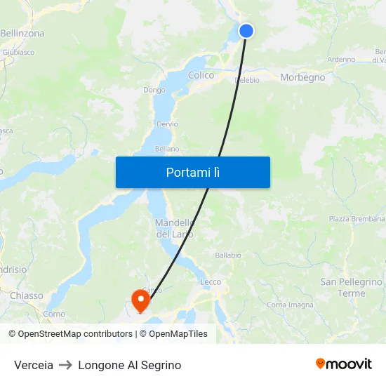 Verceia to Longone Al Segrino map