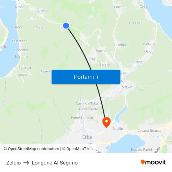 Zelbio to Longone Al Segrino map