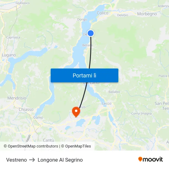 Vestreno to Longone Al Segrino map