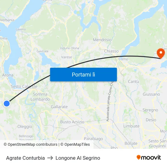 Agrate Conturbia to Longone Al Segrino map