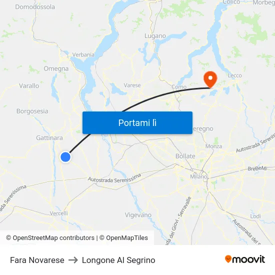 Fara Novarese to Longone Al Segrino map