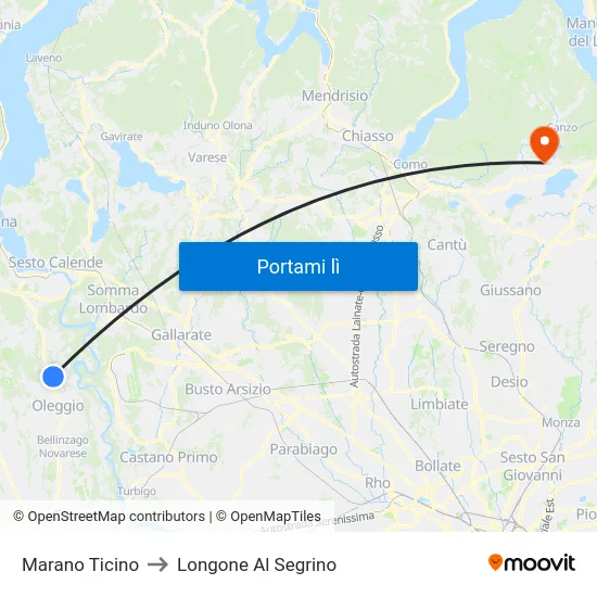 Marano Ticino to Longone Al Segrino map