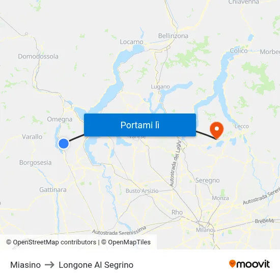 Miasino to Longone Al Segrino map