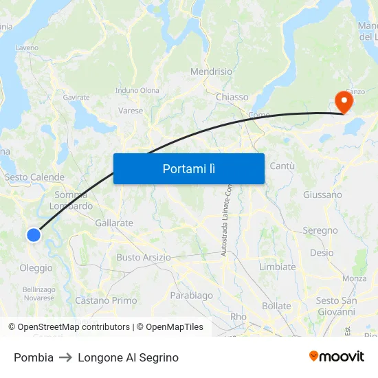 Pombia to Longone Al Segrino map