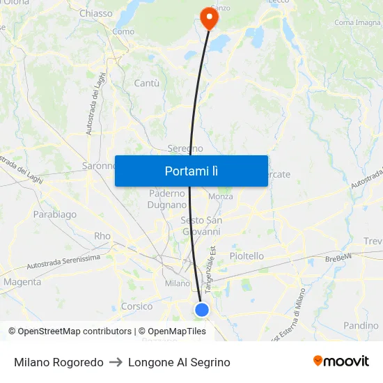 Milano Rogoredo to Longone Al Segrino map