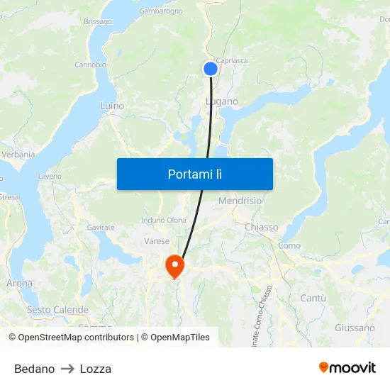 Bedano to Lozza map