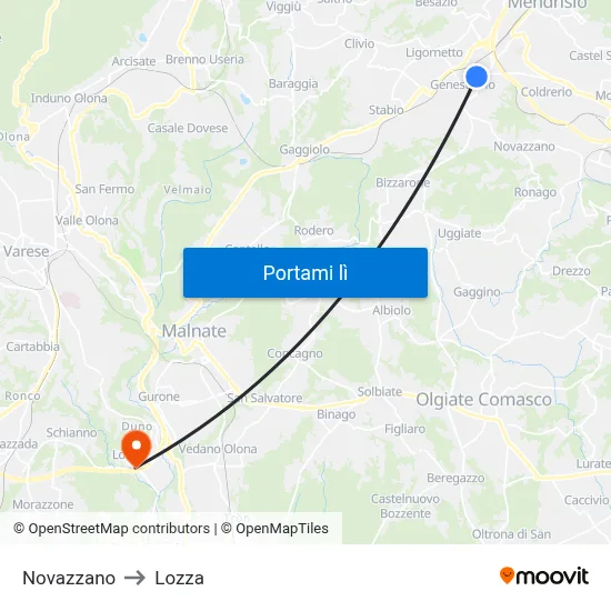 Novazzano to Lozza map
