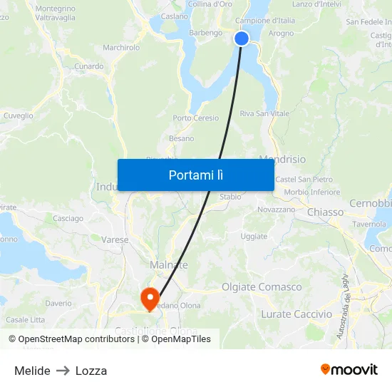Melide to Lozza map
