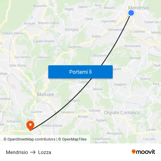 Mendrisio to Lozza map