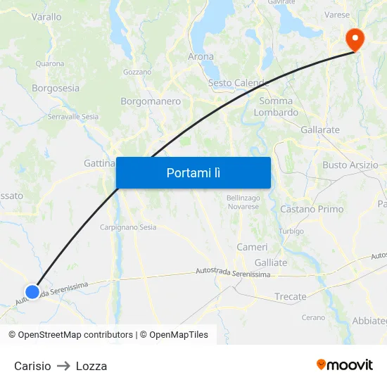 Carisio to Lozza map