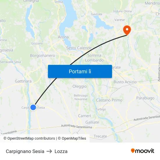 Carpignano Sesia to Lozza map