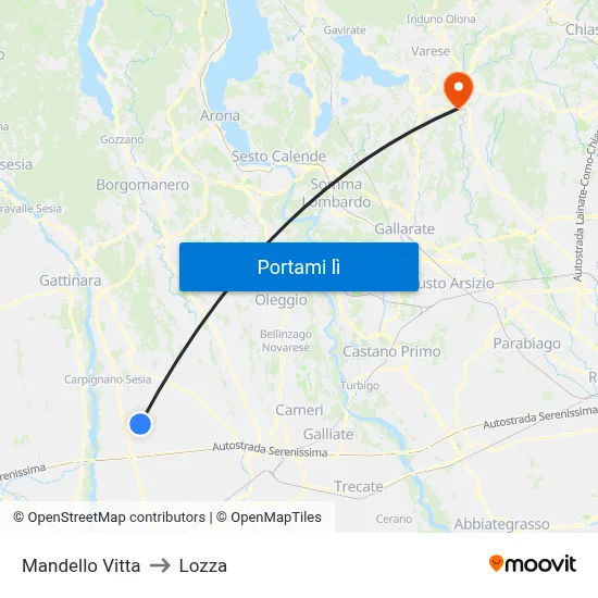 Mandello Vitta to Lozza map