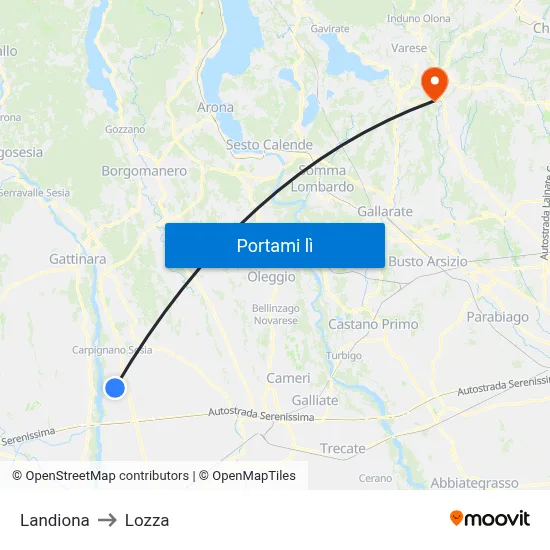 Landiona to Lozza map