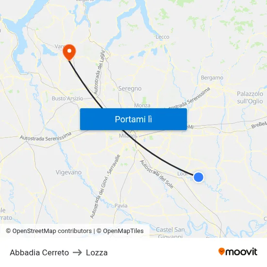 Abbadia Cerreto to Lozza map