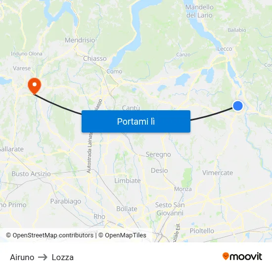 Airuno to Lozza map