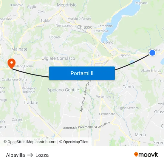 Albavilla to Lozza map
