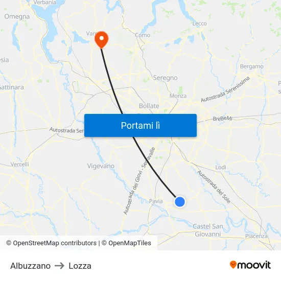 Albuzzano to Lozza map