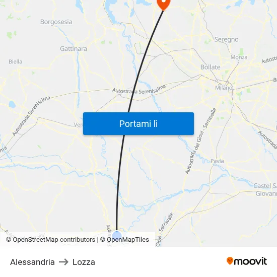 Alessandria to Lozza map