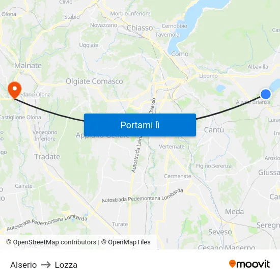 Alserio to Lozza map