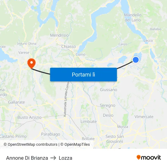 Annone Di Brianza to Lozza map