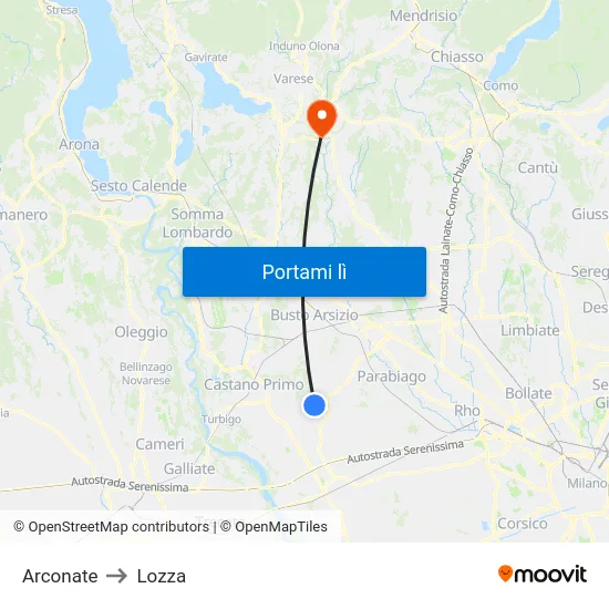 Arconate to Lozza map