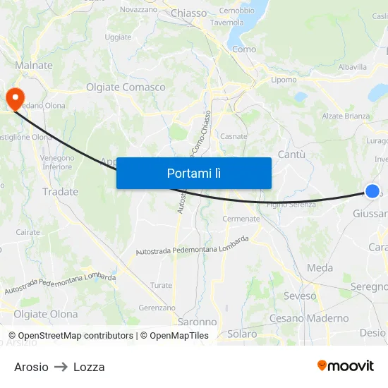 Arosio to Lozza map