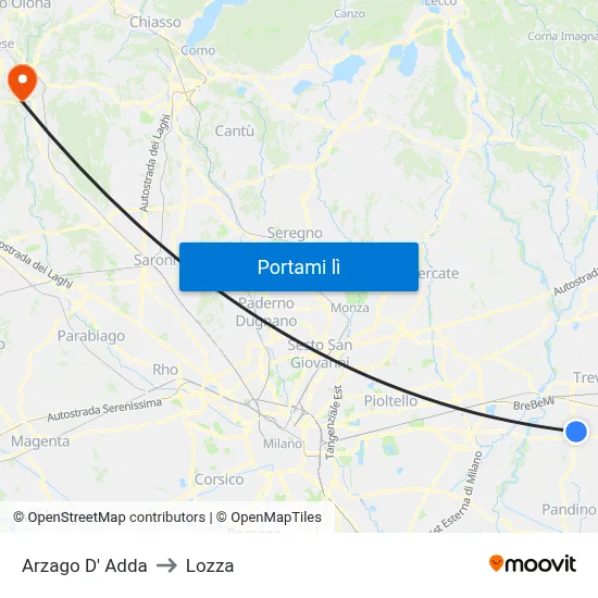Arzago D' Adda to Lozza map