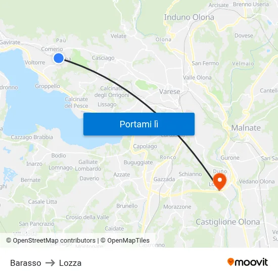 Barasso to Lozza map