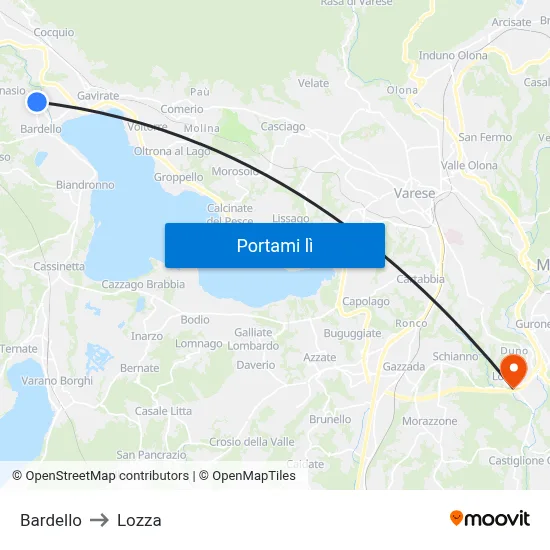 Bardello to Lozza map