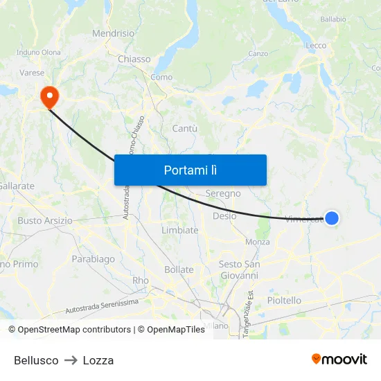 Bellusco to Lozza map