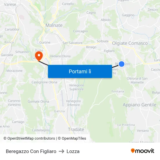 Beregazzo Con Figliaro to Lozza map