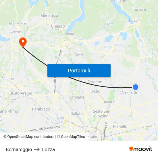 Bernareggio to Lozza map
