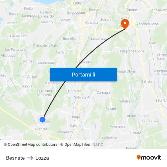 Besnate to Lozza map