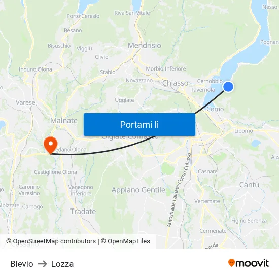 Blevio to Lozza map