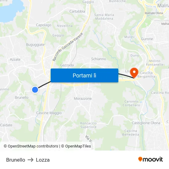 Brunello to Lozza map