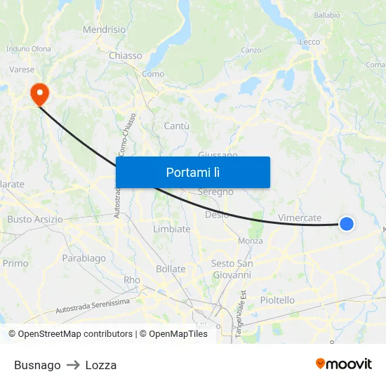 Busnago to Lozza map