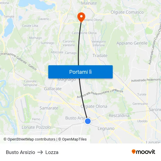 Busto Arsizio to Lozza map