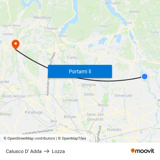 Calusco D' Adda to Lozza map