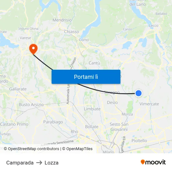 Camparada to Lozza map