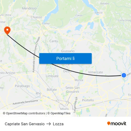 Capriate San Gervasio to Lozza map