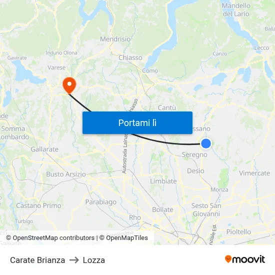 Carate Brianza to Lozza map